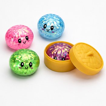 RAGE - Скуиши GLITTER Кнедли (Dumplings) МАЛКИ (5.5 x 5.5 x 3 см) - Viral 2026 Fidget Toy (24 бр.)