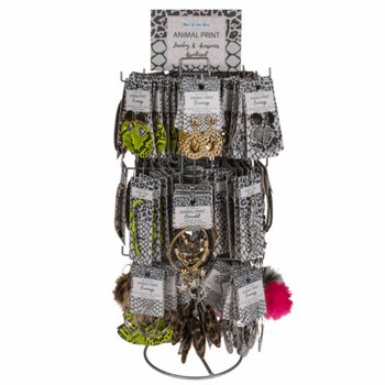 **МЕГА ЕВТИНО** КОМПЛЕКТЕН ВЪРТЯЩ СЕ СТЕНД С БИЖУТА И АКСЕСОАРИ ANIMAL PRINT (180 бр.)