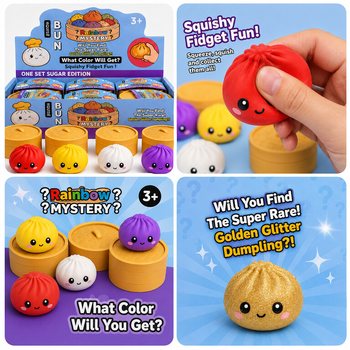 RAGE - Squishy SUGAR EDITION Кнедли Bun Dumplings ГОЛЯМ (8.5 x 8.5 x 4.8 см) - Viral 2026 Fidget Toy (12 бр)