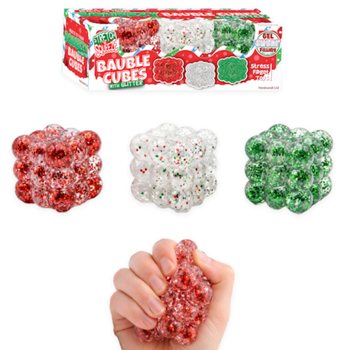 Антистрес Кубчета Squeezy Glitter Bauble - Комплект 3 бр. - Захарен Пълнеж - В Дисплей (6 Комплекта)