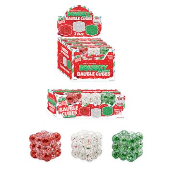 Антистрес Кубчета Squeezy Glitter Bauble - Комплект 3 бр. - Захарен Пълнеж - В Дисплей (6 Комплекта)