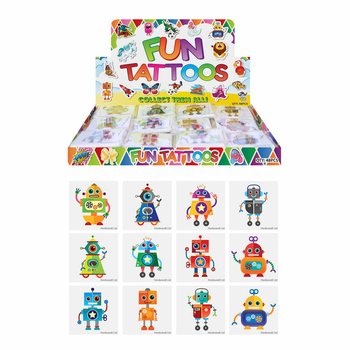 FUN TATTOO’S - МОДЕЛ: РОБОТ, Всяко пакетче 12х Татуировки В ДИСПЛЕЙ (48 бр.)