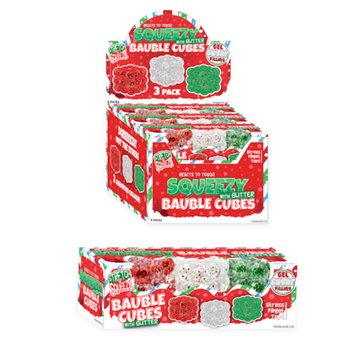 Антистрес Кубчета Squeezy Glitter Bauble - Комплект 3 бр. - Захарен Пълнеж - В Дисплей (6 Комплекта)