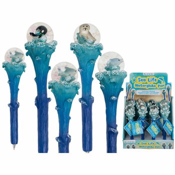 Химикалки Sea Life с морски животни и брокат (Дисплей от 12 бр.)
