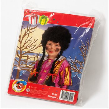 Детска перука Piet с черни къдрици и 2 плитки (1 бр.)