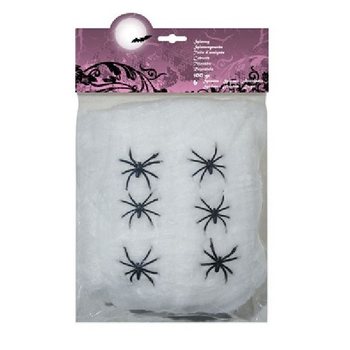Декоративна Паяжина 100g с 6 Паяка - Бяла (4 бр.)
