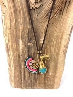Ръчно изработено колие Ibiza HANDMADE ORIGINALS със син камък Bluestone Оранжево/Синьо (1 бр.)
