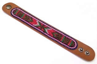 Ацтекска кожена гривна със сини кристали (1 бр.)