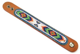 Кожена ацтекска гривна със светлосини кристали (1 бр.)