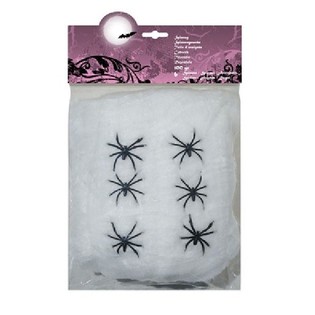 Декоративна Паяжина 100g с 6 Паяка - Бяла (4 бр.)