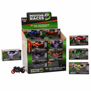 МОТОЦИКЛЕТ SUPER SPORT DIE CAST, МАЩАБ 1:24 В ДИСПЛЕЙ (24 бр.)
