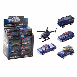 Метални Полицейски Колички Die-Cast Mix, Мащаб 1:64 в Дисплей (24 бр.)