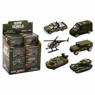 DIE CAST - МИКС ВОЕННИ ПРЕВОЗНИ СРЕДСТВА, МАЩАБ 1:64 В ДИСПЛЕЙ (24 бр.)