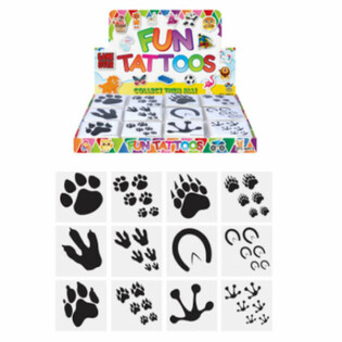 FUN TATTOO&rsquo;S - МОДЕЛ: СТЪПКИ НА ЖИВОТНИ, Пакет 12х Татуировки в ДИСПЛЕЙ (48 бр.)