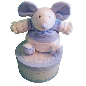 Плюшена Играчка Baby Bow в Подаръчна Кутия - Модел 15 (Мишка, Синьо/Бял)